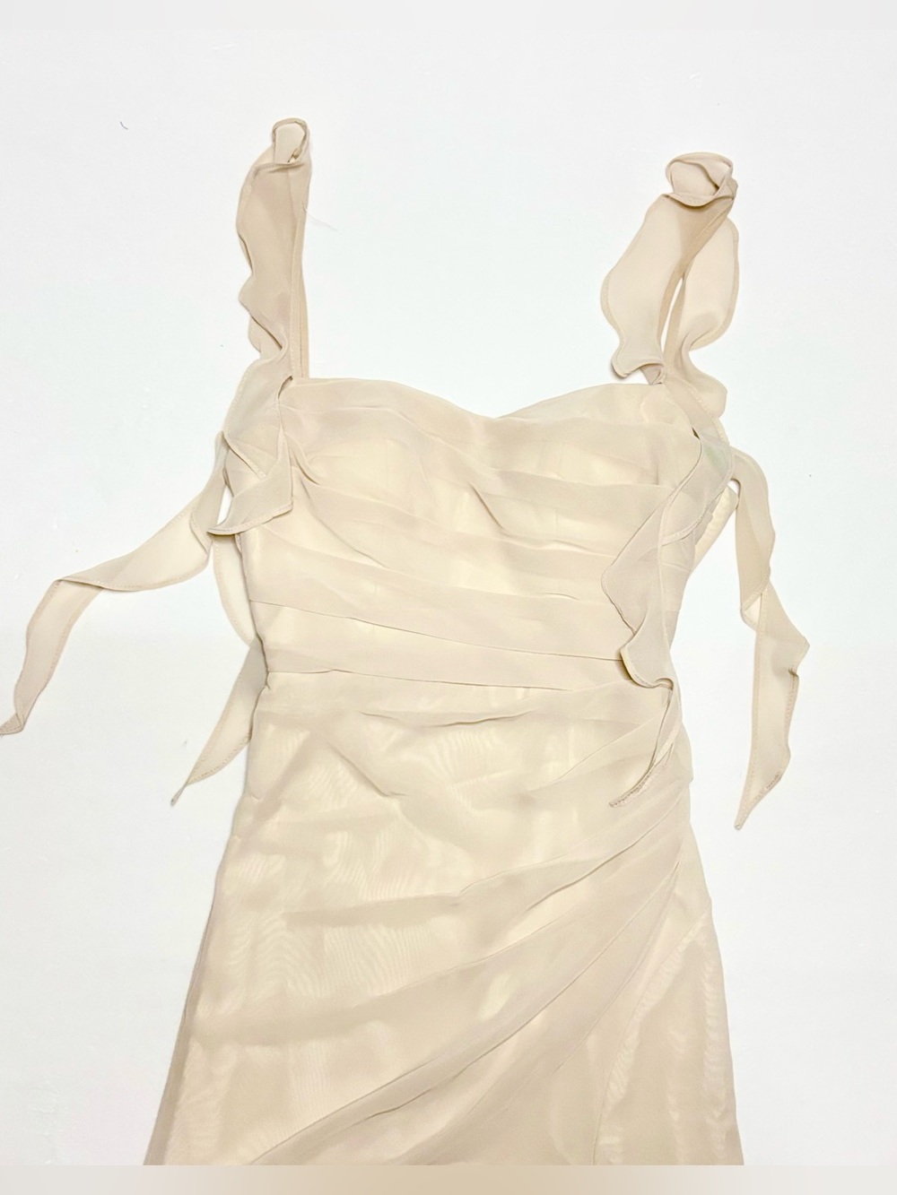 Barbie X Azazie Elegant Cream Ruffled Strap Evening Dress - Picture 8 of 9
